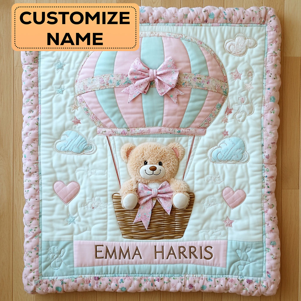 Bear Balloon Hug CW2607005CL Personalized Baby Quilt