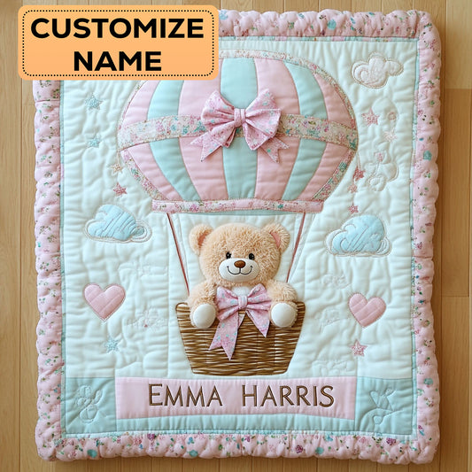 Bear Balloon Hug CW2607005CL Personalized Baby Quilt