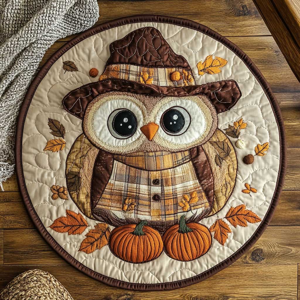 Rustic Owl WN1903031CL Quilted Round Mat