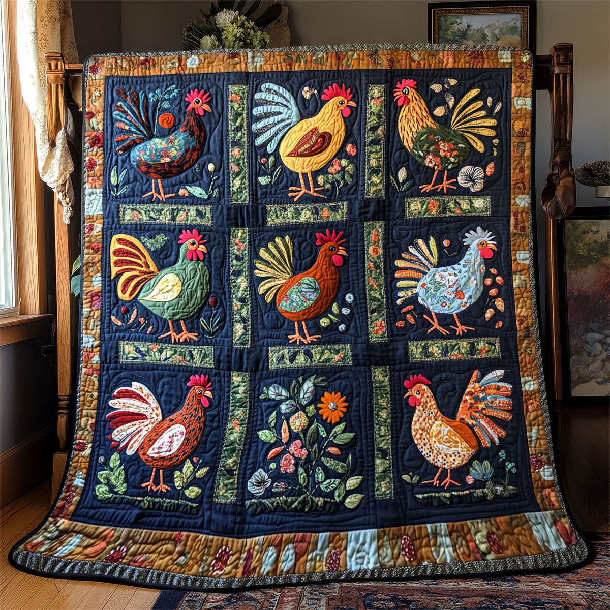 Folk Charm Chicken WJ2612012CL Quilt