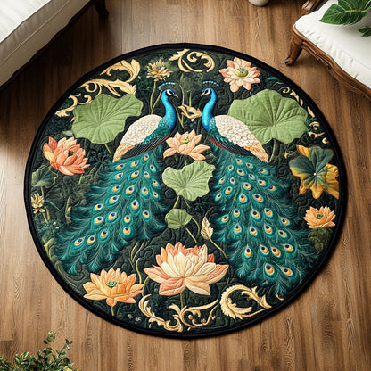 Lotus Garden Peacocks WY1408061CL Quilted Round Mat