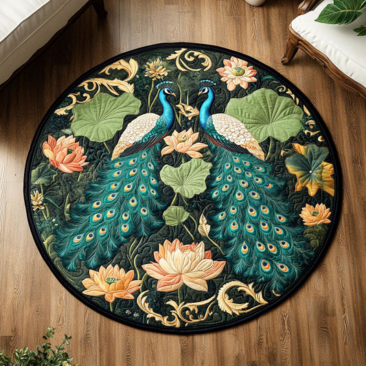 Lotus Garden Peacocks WY1408061CL Quilted Round Mat
