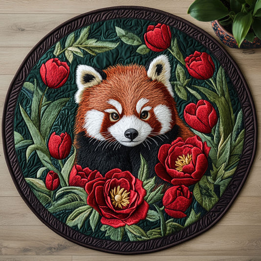 Floral Red Panda CW0606035CL Quilted Round Mat