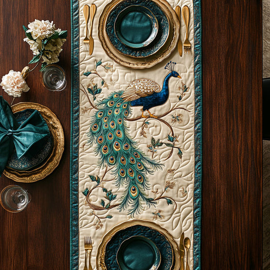 Peacock In Branch WY3105038CL Quilted Table Runner