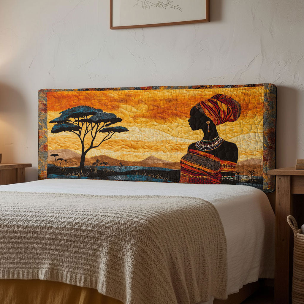 African Women Golden Desert WN1112132CL Quilted Headboard Slipcover