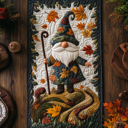 Gnome Nestled In Leaves WN1507044CL Quilted Table Runner