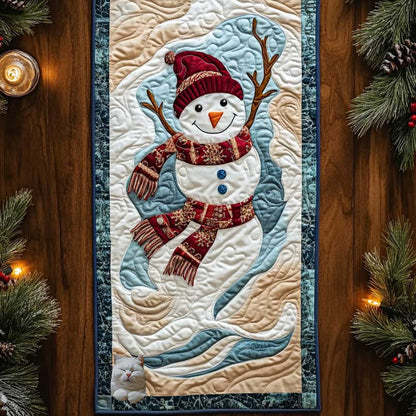 Cheerful Snowman Smiles WN1111014CL Quilted Table Runner