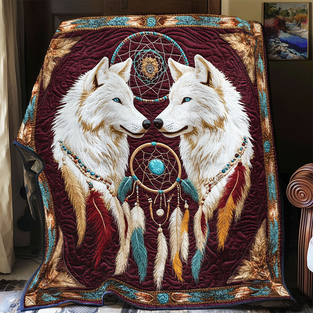 Feather Dreamcatcher And Wolf WY2702073CL Quilt