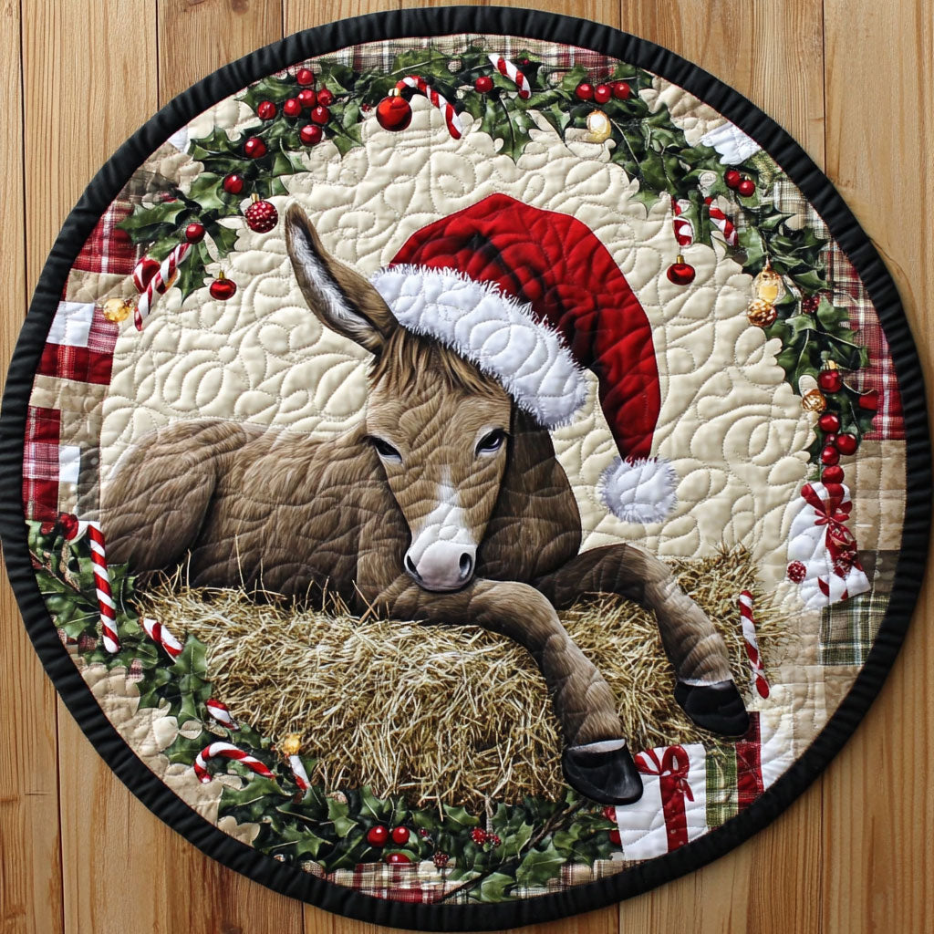 Merry Donkey Christmas WN1111067CL Quilted Round Mat