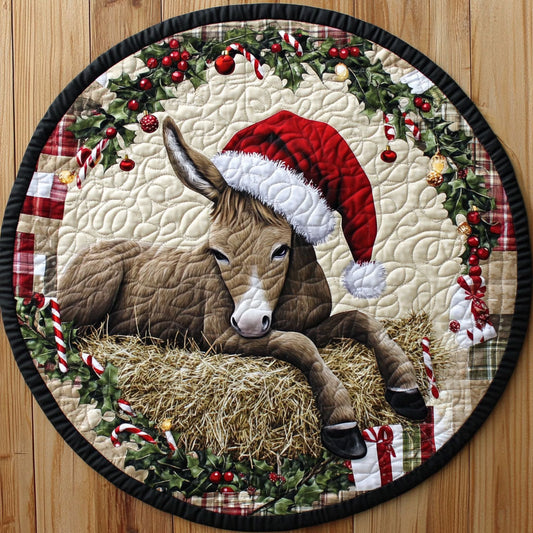 Merry Donkey Christmas WN1111067CL Quilted Round Mat