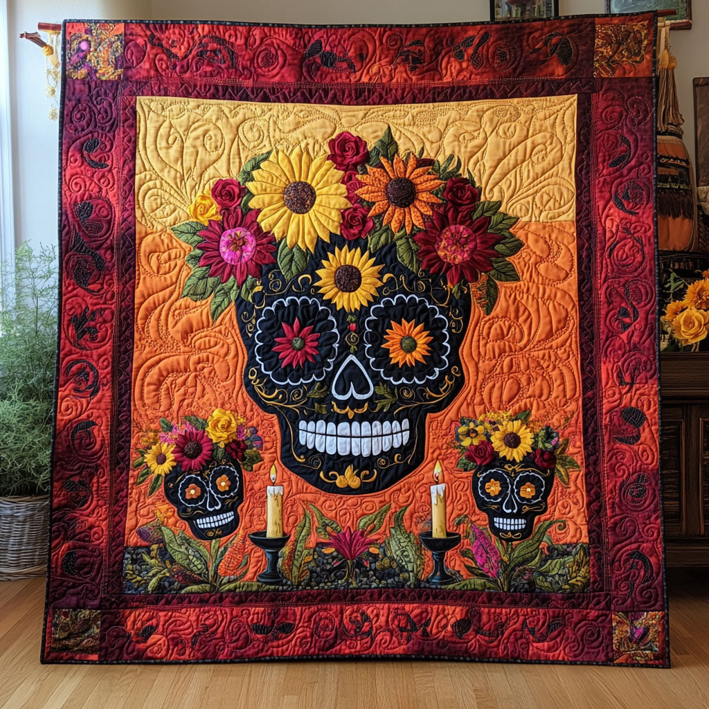 Vibrant Marigold Skull WY1108041CL Quilt