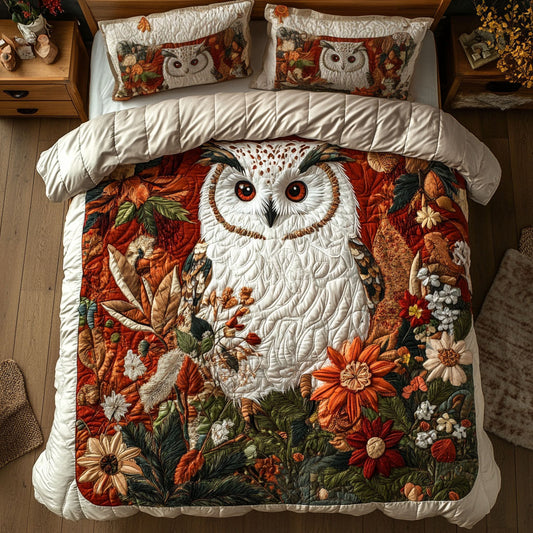 White Owl In Flower WY2702028CL Duvet Cover Set