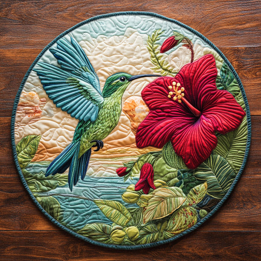 Red Hibiscus CQ3005018CL Quilted Round Mat