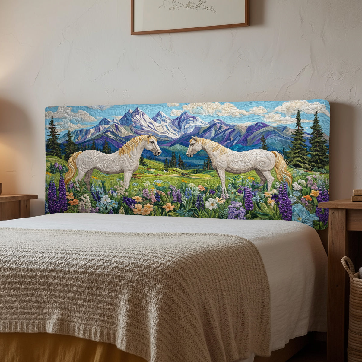 Wildflower White Horse XR1212016CL Quilted Headboard Slipcover