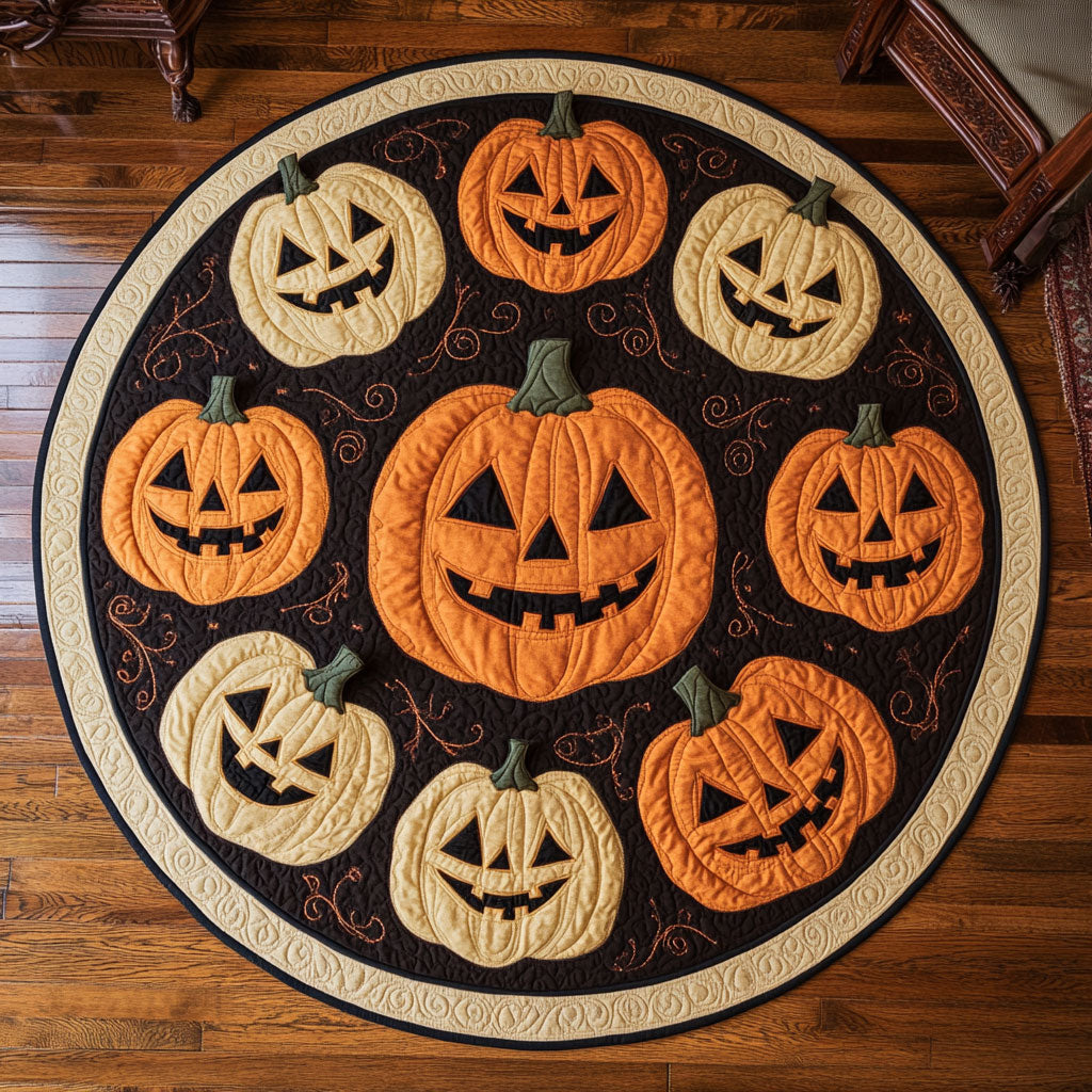 Pumpkin Circle CW1908028CL Quilted Round Mat