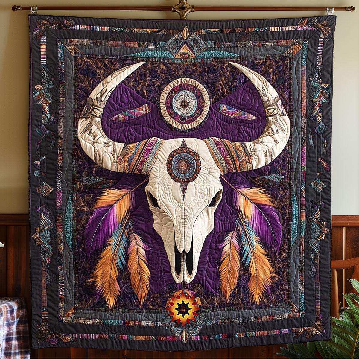 Purple Feather Cow Skull WP1112001CL Quilt