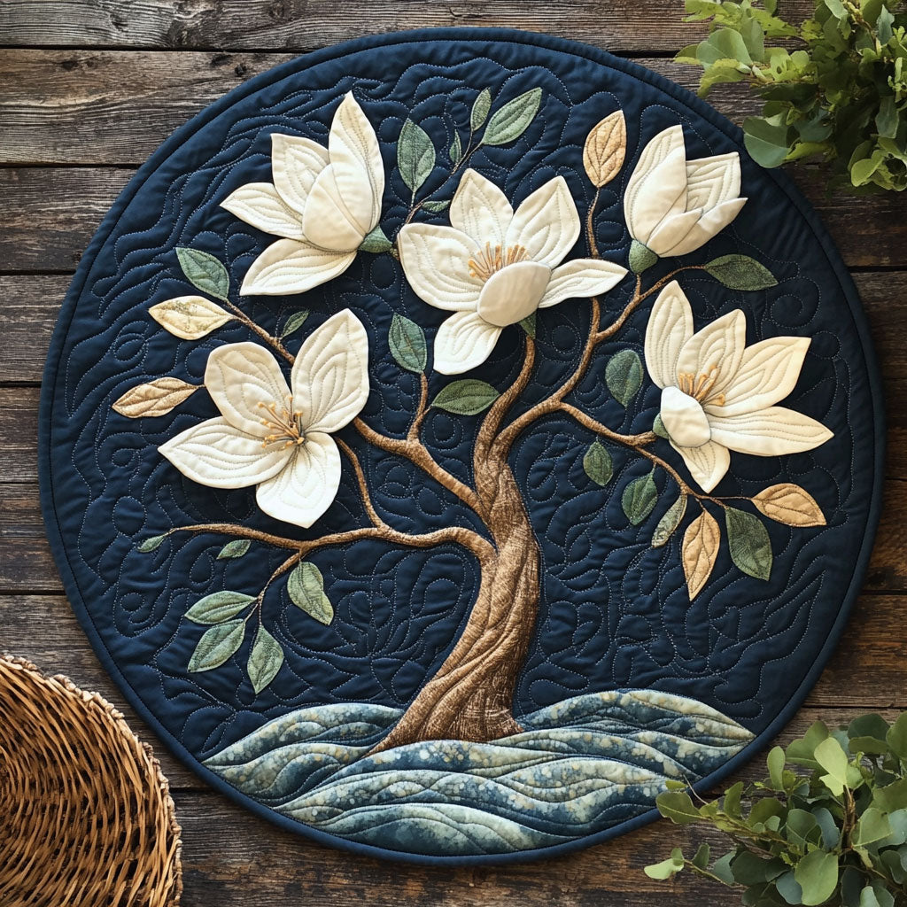 Magnolia Tree Flower WX1205016CL Quilted Round Mat