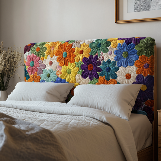 Flower Patchwork XR2412029CL Quilted Headboard Slipcover