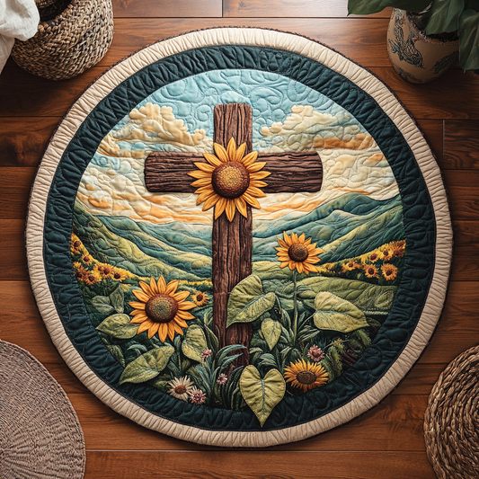 Sunflower Cross WY2804019CL Quilted Round Mat