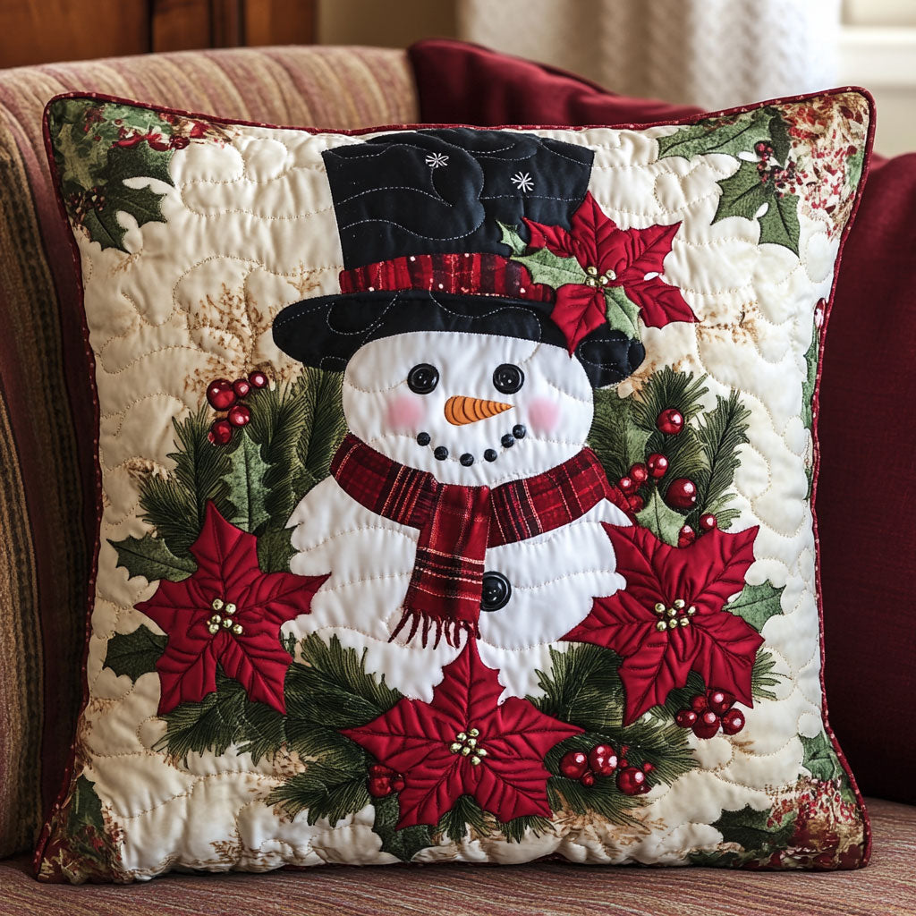 Snowman Poinsettia CW0110079CL Quilt Pillow Case
