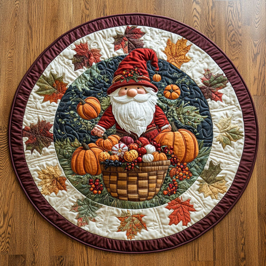 Fall Greeting Gnome WY2108015CL Quilted Round Mat