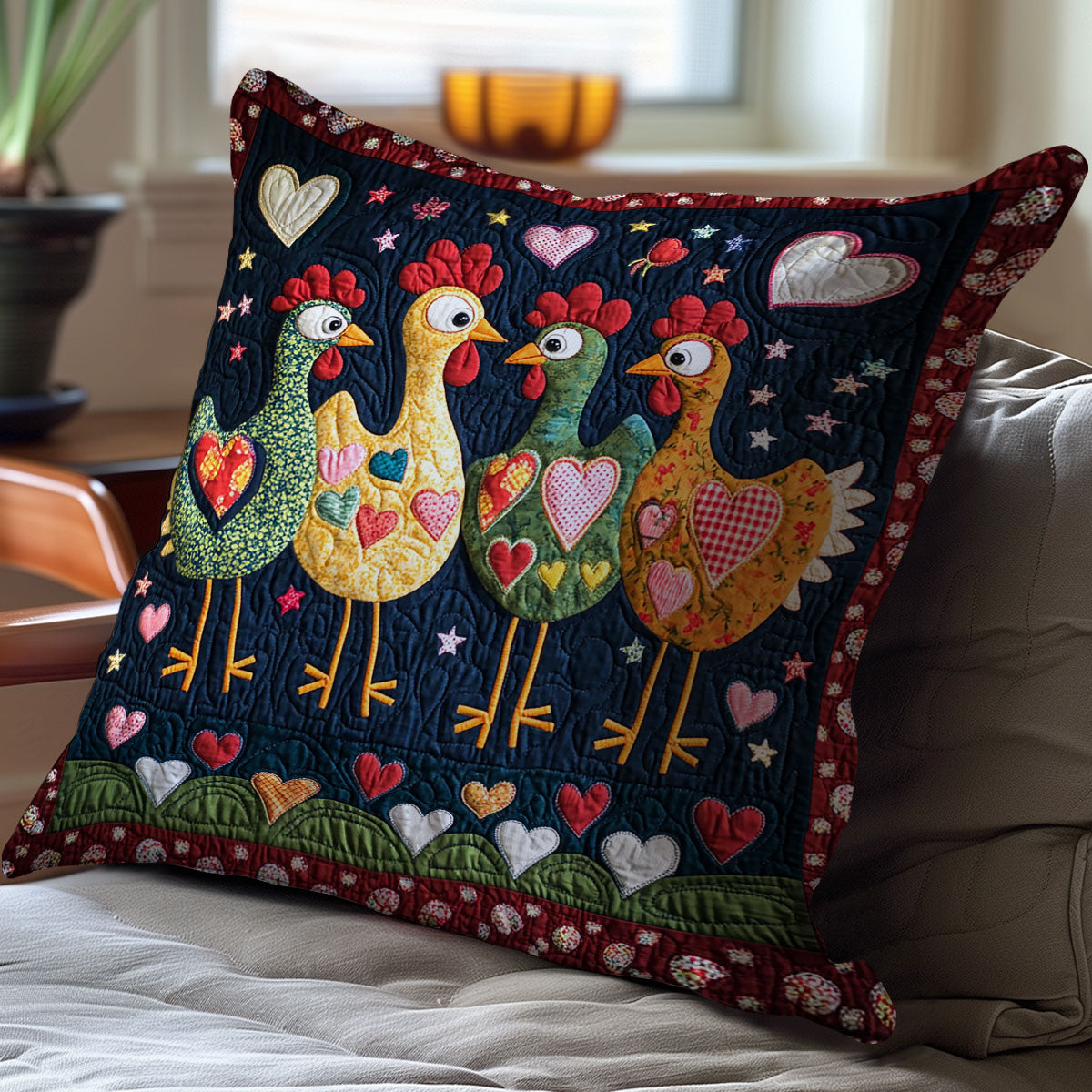 Colorful Funny Chicken WJ2311046CL Quilt Pillow Case