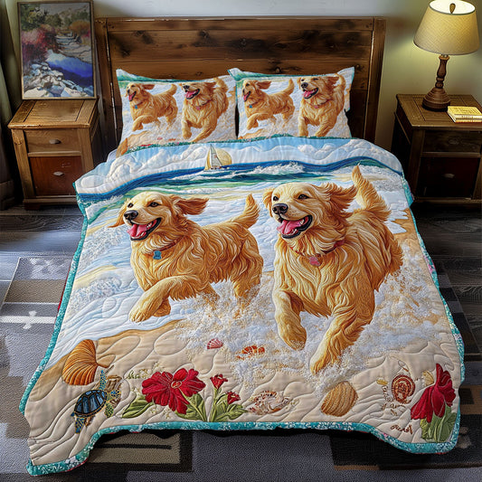 Golden Retriever Beach WY0712071CL Duvet Cover Set