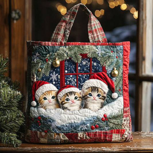 Cat Christmas Window WN1411065CL Quilted Tote Bag