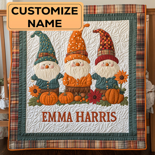Autumn Gnome Hug CW3007018CL Personalized Baby Quilt