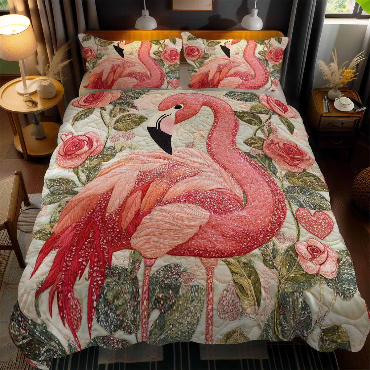 Flamingo And Roses WN0201057CL Duvet Cover Set