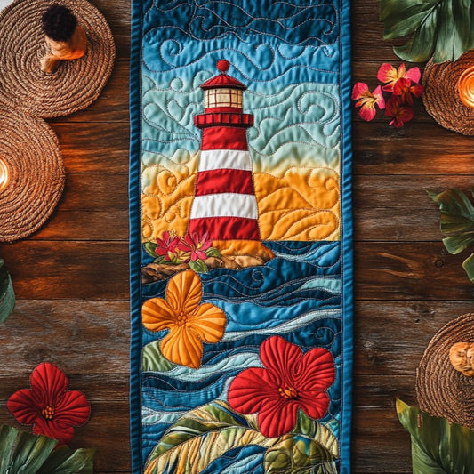 Hibiscus Ocean Lighthouse WY3105034CL Quilted Table Runner