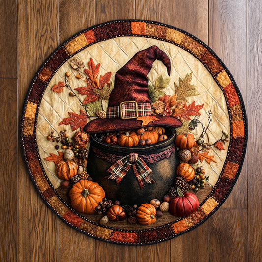 Autumn Witch Cauldron WN1408018CL Quilted Round Mat