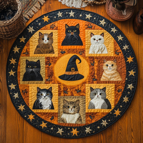 Witch Hat And Cat WY0608007CL Quilted Round Mat