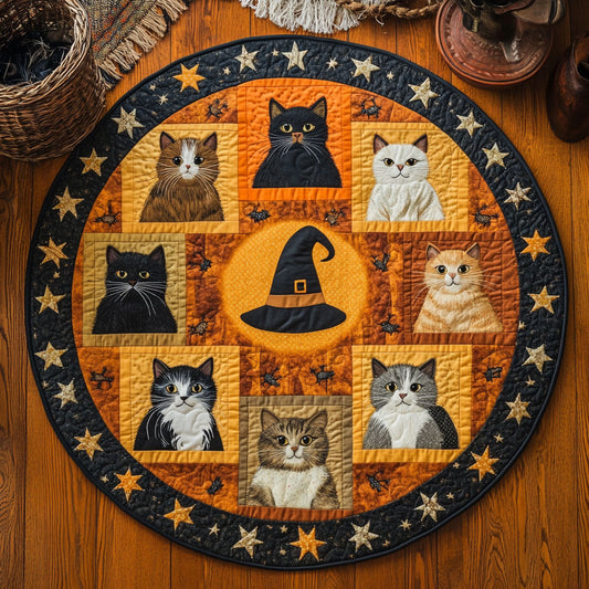 Witch Hat And Cat WY0608007CL Quilted Round Mat