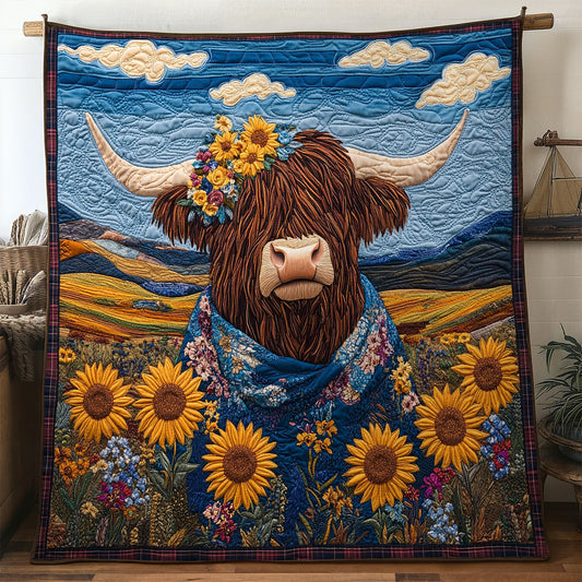 Highland Cow With Floral Grace WN1707037CL Quilt