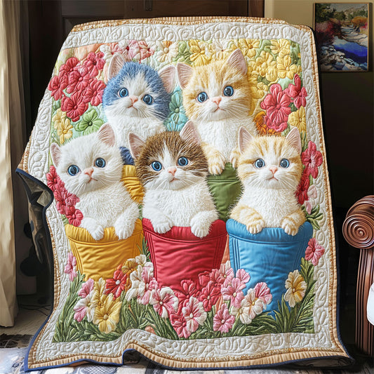 Floral Pot Kittens CW1707019CL Quilt