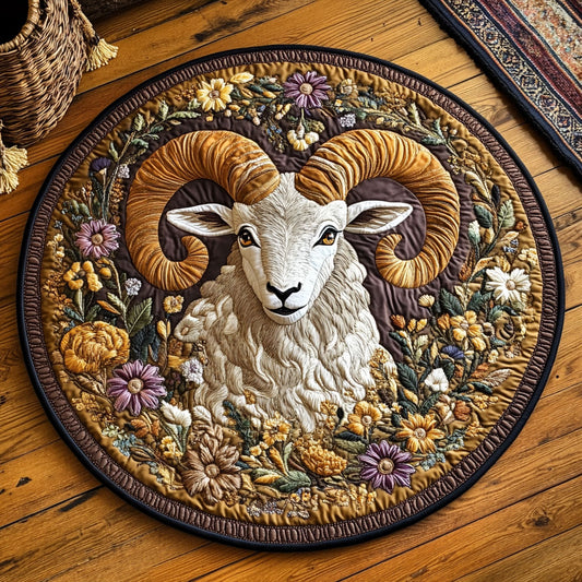 Floral Big Horn Sheep WY3005037CL Quilted Round Mat