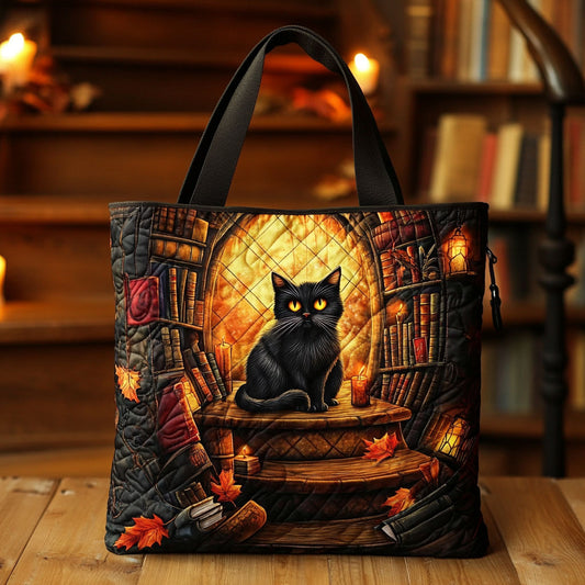 Mystic Library Cat CW0310012CL Quilted Tote Bag