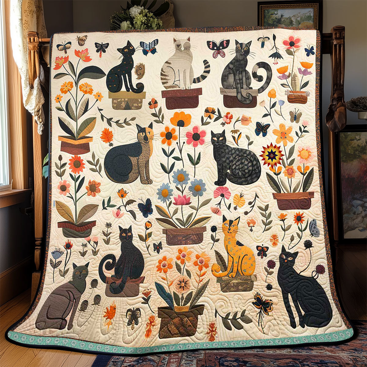 Cat Planting Flower WP1610008CL Quilt