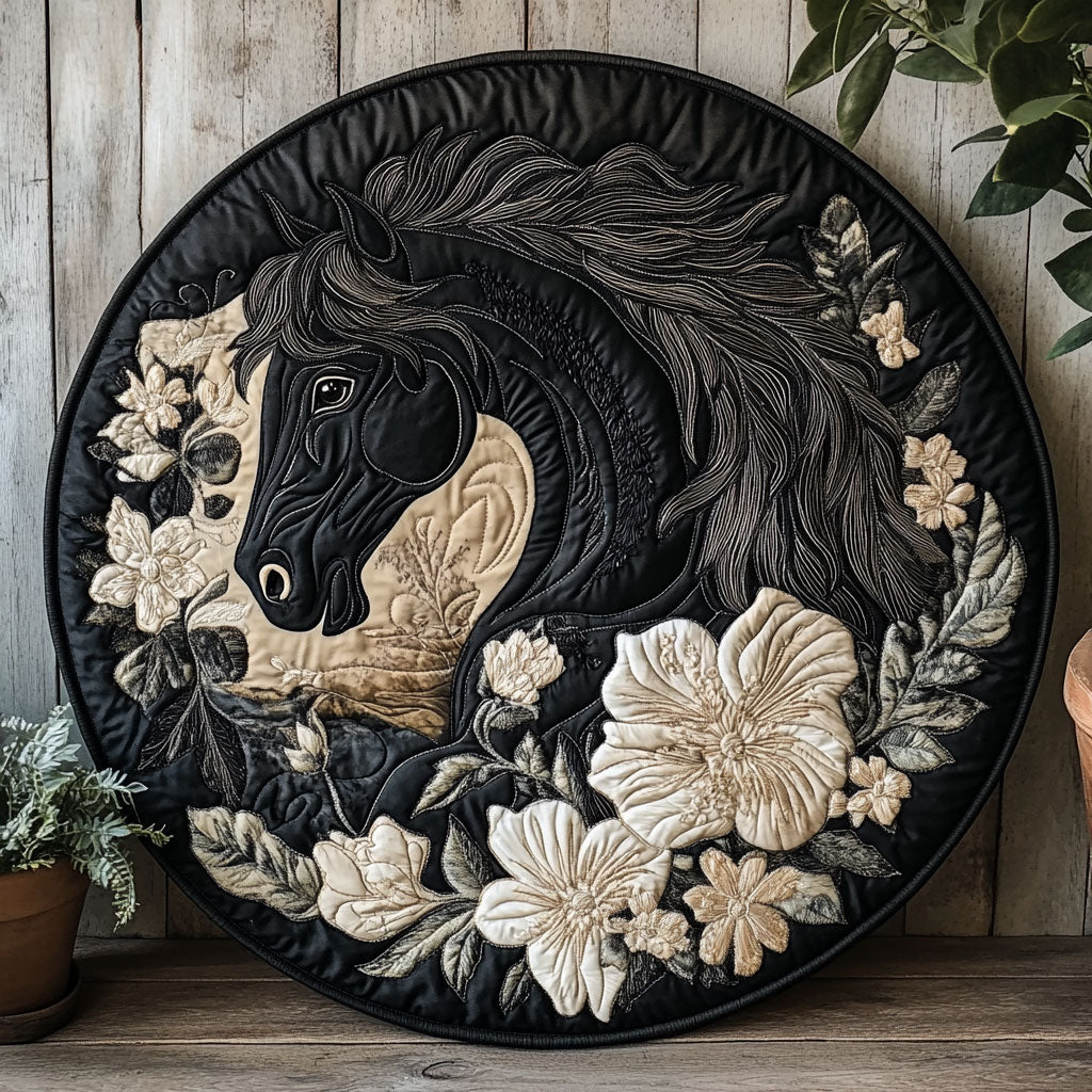 Floral Horse CW2105306CL Quilted Round Mat
