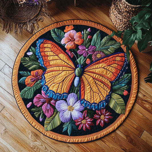Orange Butterfly In  Garden WY3004028CL Quilted Round Mat