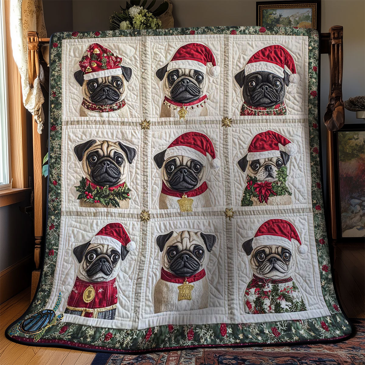 Festive Pugs WN1312005CL Quilt