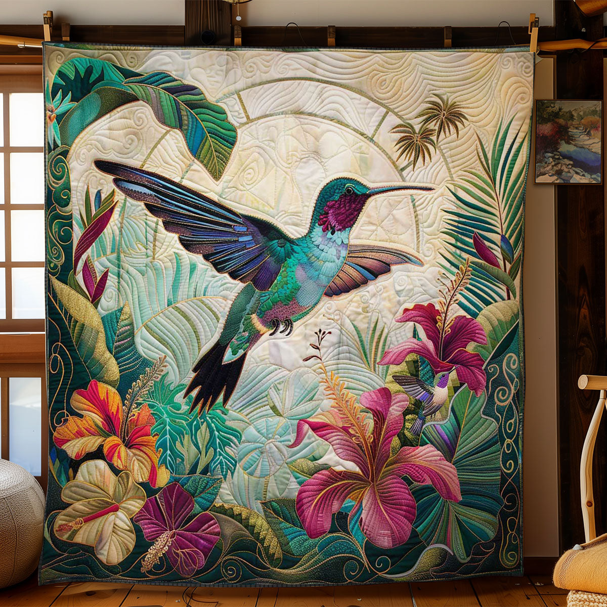 Hummingbird's Floral Flight WN1710022CL Quilt