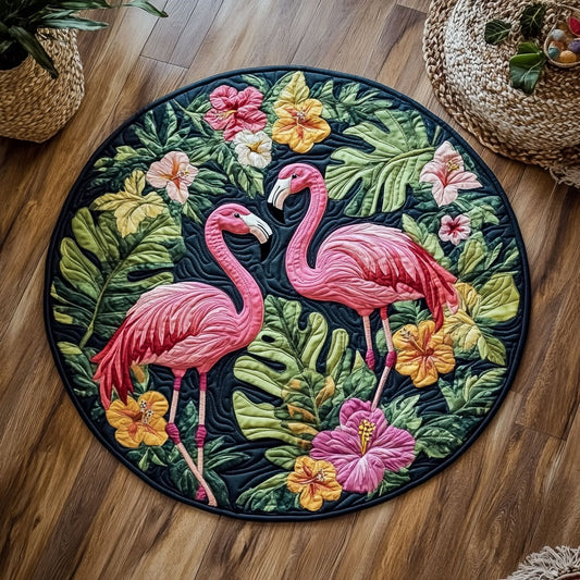 Tropical Flamingo Love WY0306032CL Quilted Round Mat