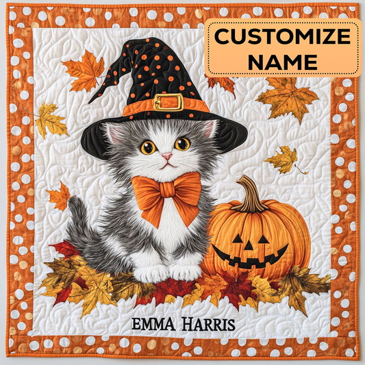 Kitten Pumpkin Witch CW3007037CL Personalized Baby Quilt