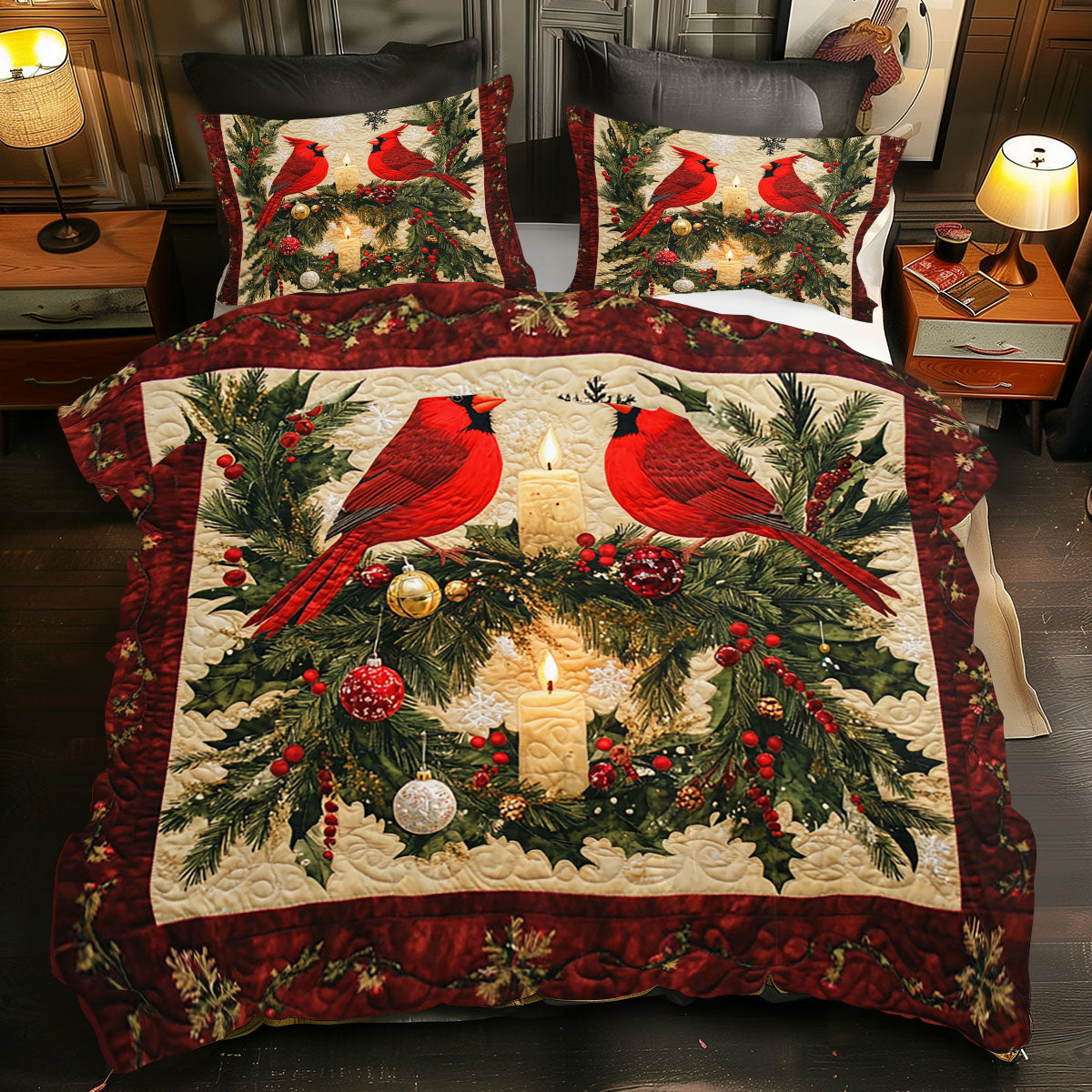 Christmas Cardinal Bird WJ0312041CL Duvet Cover Set