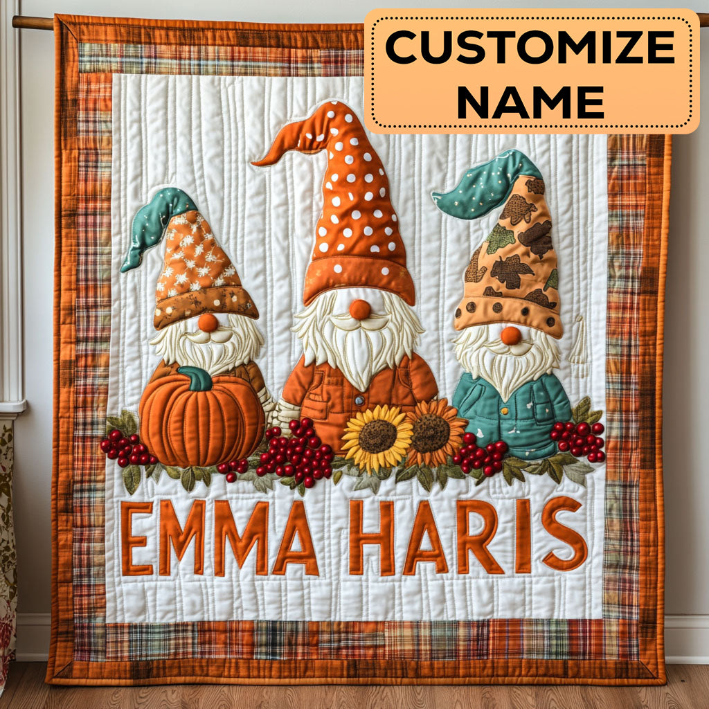 Autumn Gnome Hug CW3007017CL Personalized Baby Quilt