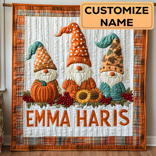 Autumn Gnome Hug CW3007017CL Personalized Baby Quilt