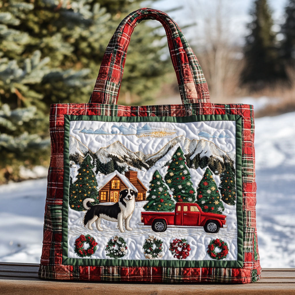 Vintage Border Collie Noel WN0611108CL Quilted Tote Bag