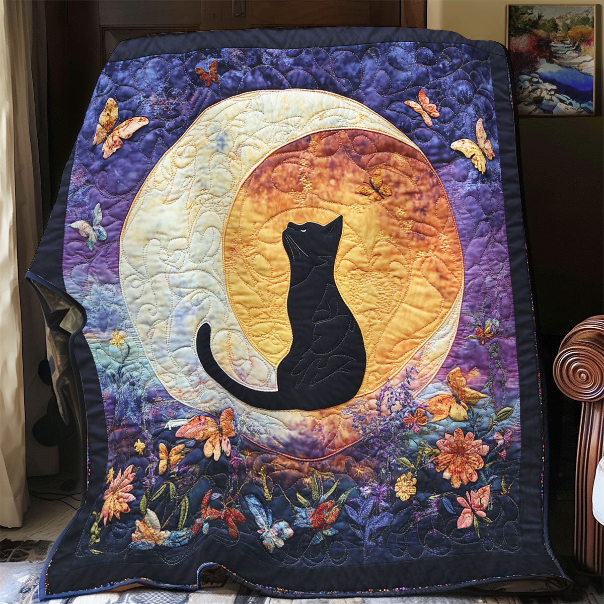 Midnight Floral Cat WY1303064CL Quilt